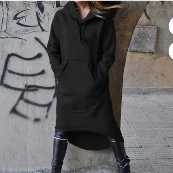 Xuan2xuan3 Solid Black Pullover Pocket Sweatshirt Dress Sz XL - Picture 2 of 9